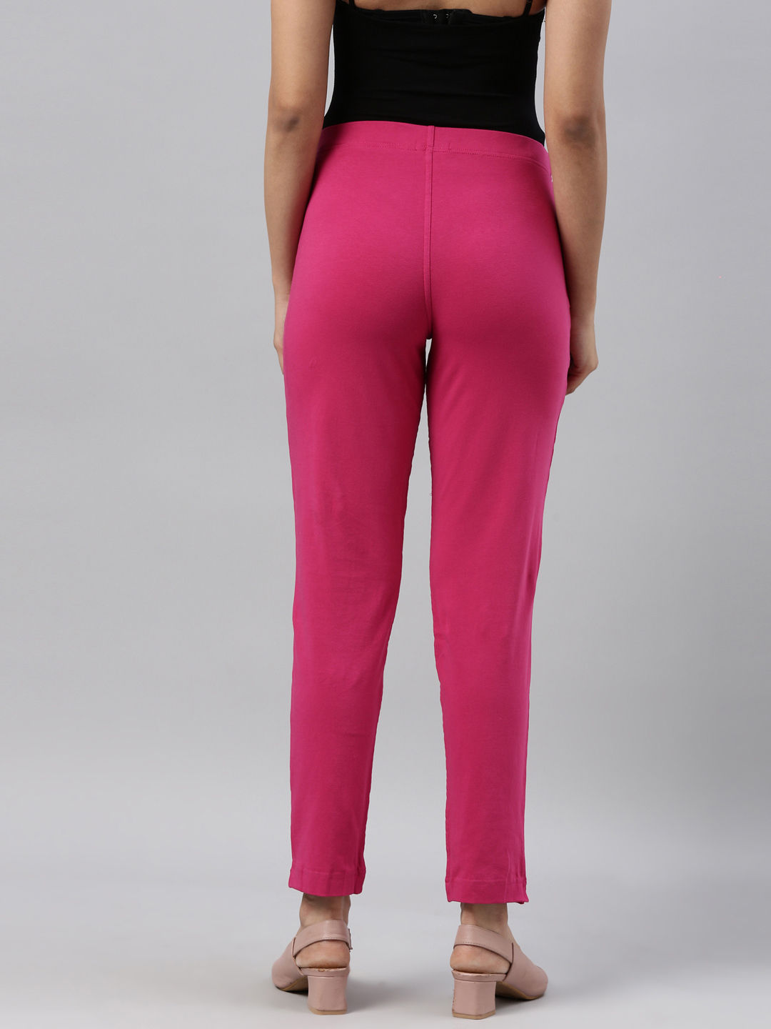 Buy Go Colors Women Dark Rose Solid Mid Rise Cotton Pants - Pink Online